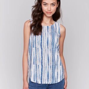 CHARLIE B Blue and White Tank Top